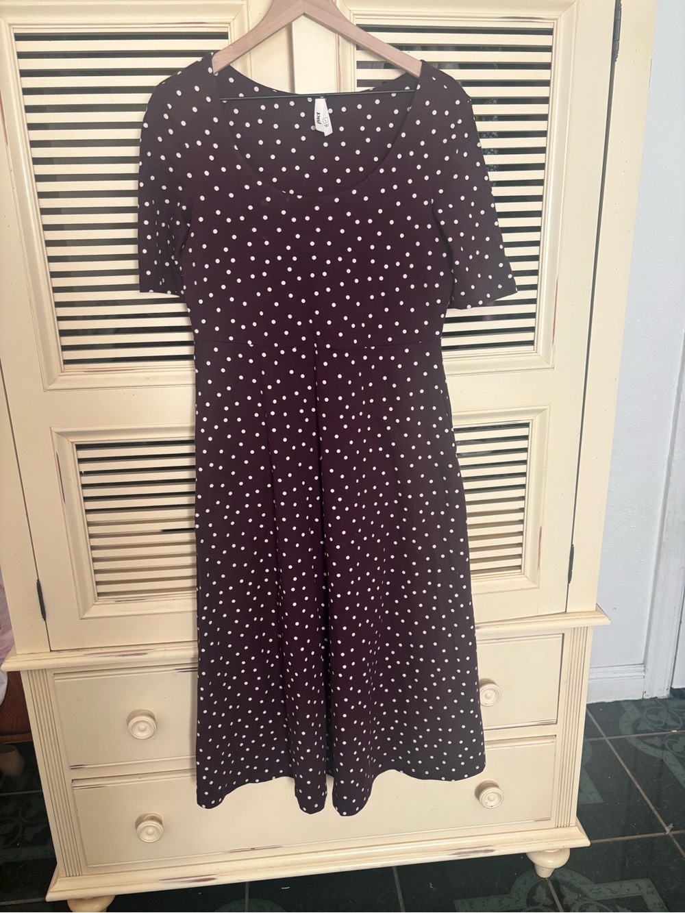 Pact Black Midi Dress with White Polka Dots